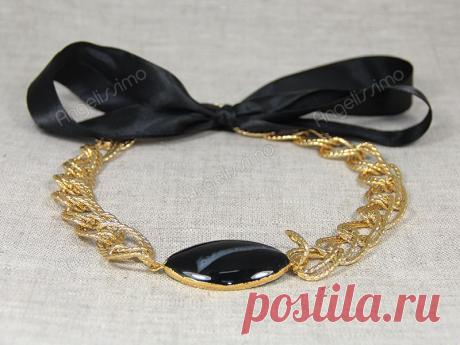 Колье с агатом на черной ленте от Victory Bijoux
