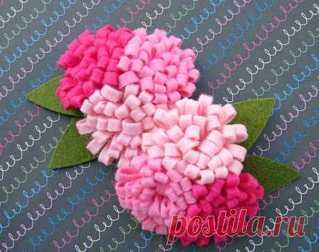 Wool Felt Flower Pink Collection Pom Pom Trio Flowers