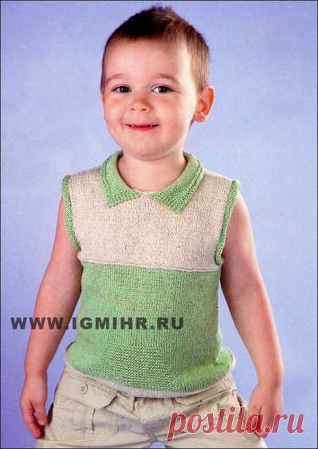 Летняя безрукавка с воротником для мальчика 3 лет. Спицы