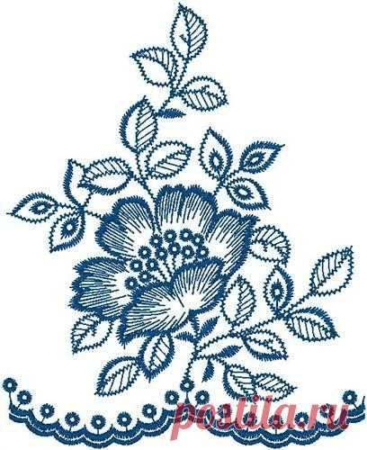 Hirsch Free Embroidery Design: Blue Flower Decoration 6.65 inches H x 5.43 inches W