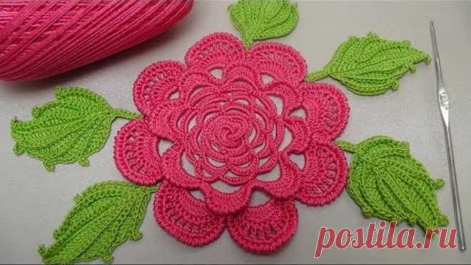 Вязание РОЗЫ крючком. Красивая вязаная роза для ирландского кружева. Rose Crochet