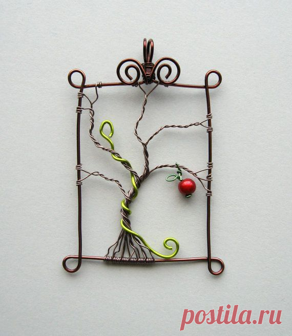Eden - framed wire tree, serpent and apple pendant