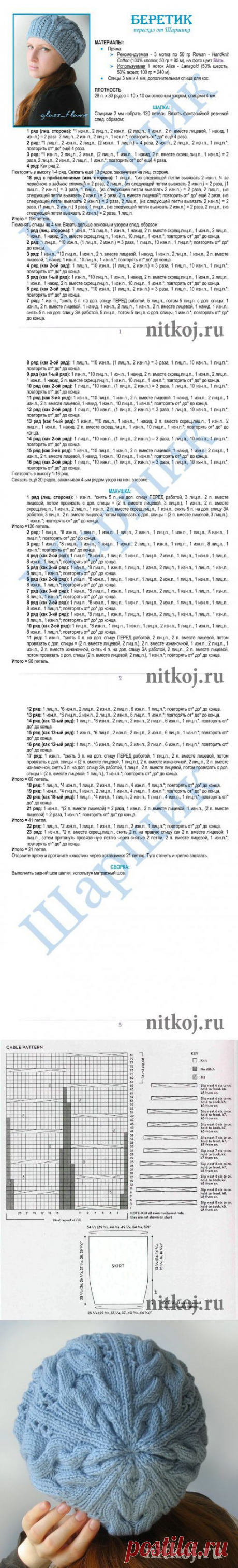 Берет спицами из кос » Ниткой - вязаные вещи для вашего дома, вязание крючком, вязание спицами, схемы вязания