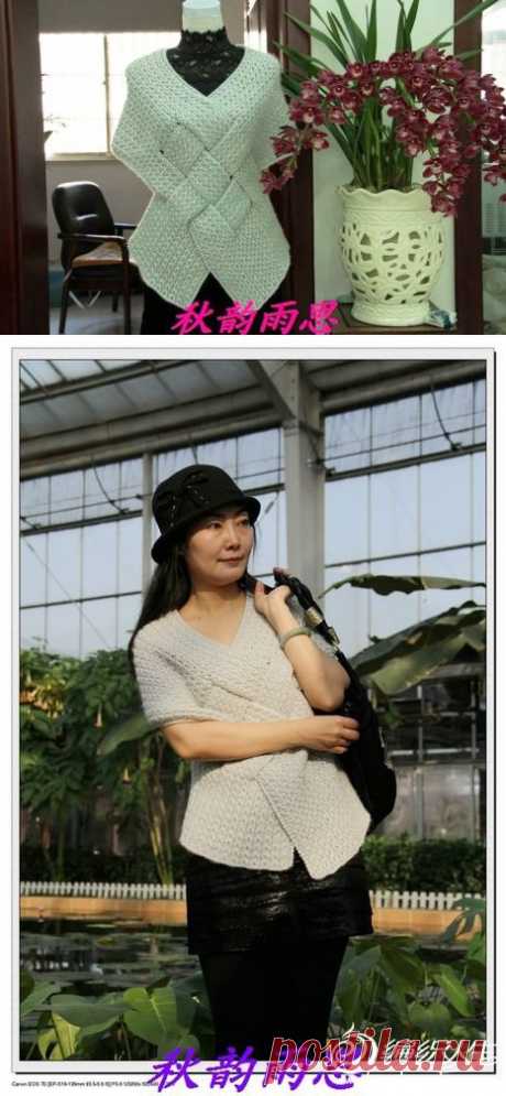 Очень интересный жилет с плетеным узором. Обязательно свяжу себе такой)