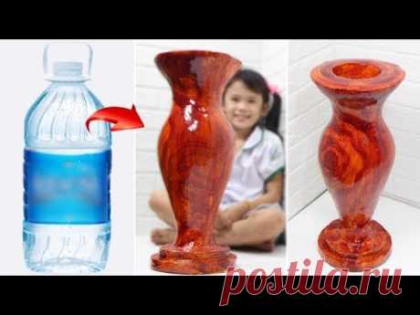 Big size faux wood Flower Vase from plastic bottle