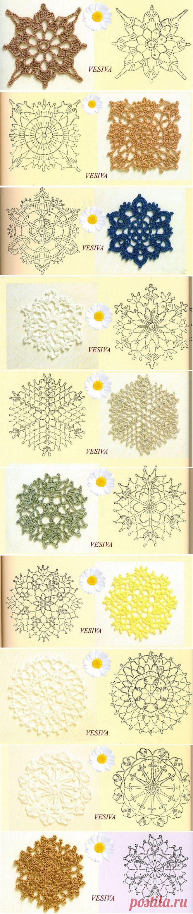 Snowflakes, stars crochet motifs -charts only.  |  Pinterest: инструмент для поиска и хранения интересных идей