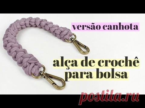 (VERSÃO CANHOTA) Alça de crochê em fio de malha para bolsa - por Ju quem fez