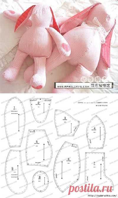 Текстильный заяц. Выкройка мягкой игрушки..