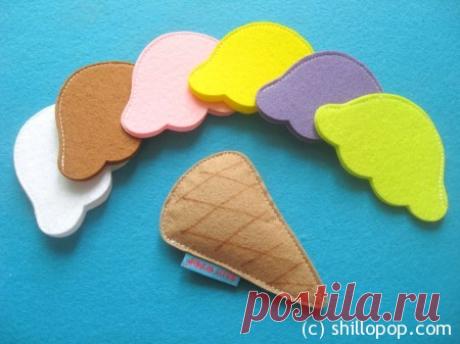 Sorvete de feltro pra deixar as férias mais divertida Aproveite o verão e deixe as férias mais divertida com sorvete de feltro para as crianças aprenderem cores, tamanhos, números e colocação