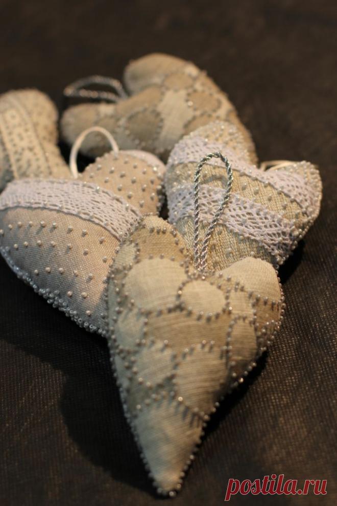сердечки....ручная работа.....лен