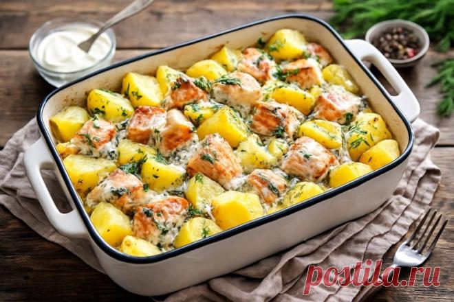 Картофель, запечённый с красной рыбой