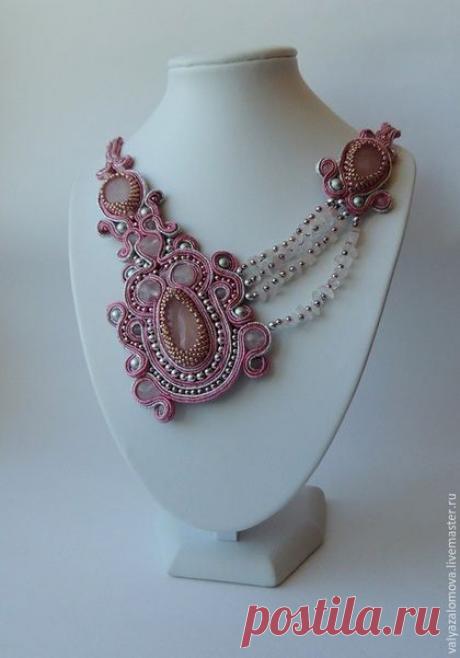 Купить Сутажное колье &quot;Яблоневый цвет&quot; - сутаж, сутажное украшение, сутажное колье, колье