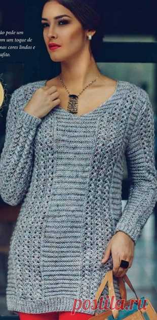 Длинный пуловер спицами