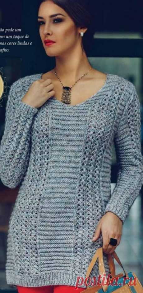 Длинный пуловер спицами