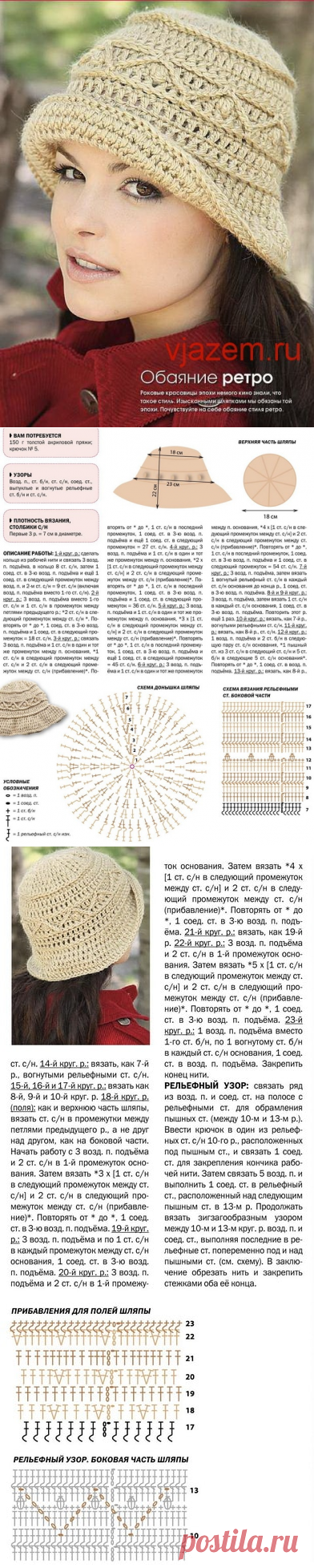 Милая женская шляпка крючком
