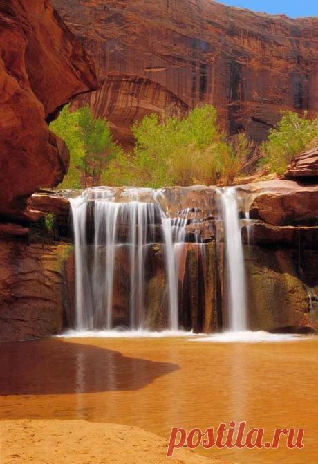 Waterfall in Coyote Gulch Utah Print by Utah Images