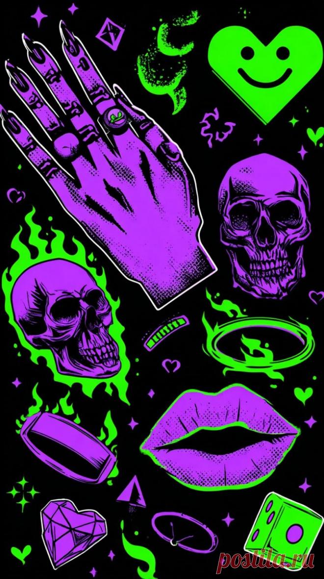 Неоновый взрыв: черепа, огни и дерзкий стиль. Генерация из нейросети Миджорни - Midjourney примеры промтов - Форум ИИ о нейросетях - Yes Ai