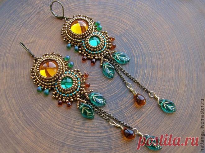 (41) Серьги ручной работы. Ярмарка Мастеров - ручная работа. Купить Серьги бисерные длинные Август. Handmade. Золотой, украшения из бисера