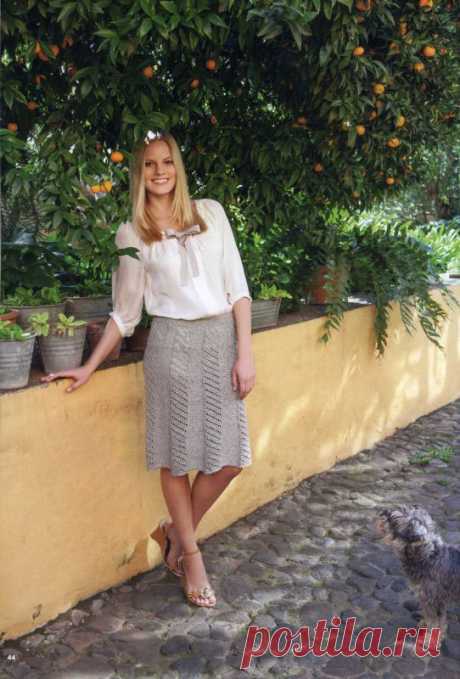 Серая юбка спицами с ажурным узором - Портал рукоделия и моды