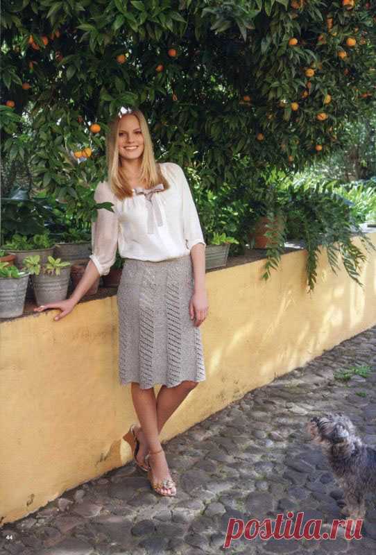 Серая юбка спицами с ажурным узором - Портал рукоделия и моды