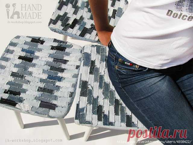 Чехлы для стульчиков ... или один из способов использования джинсовых обрезков.