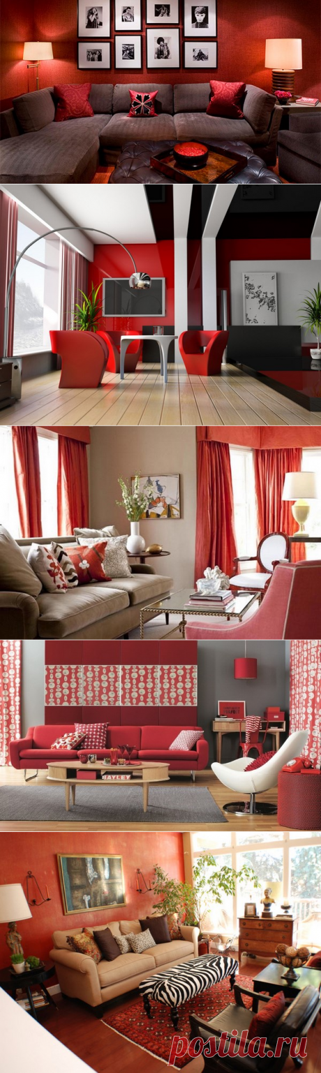Красный цвет в интерьере гостиной: фото гостиной в красном цвете