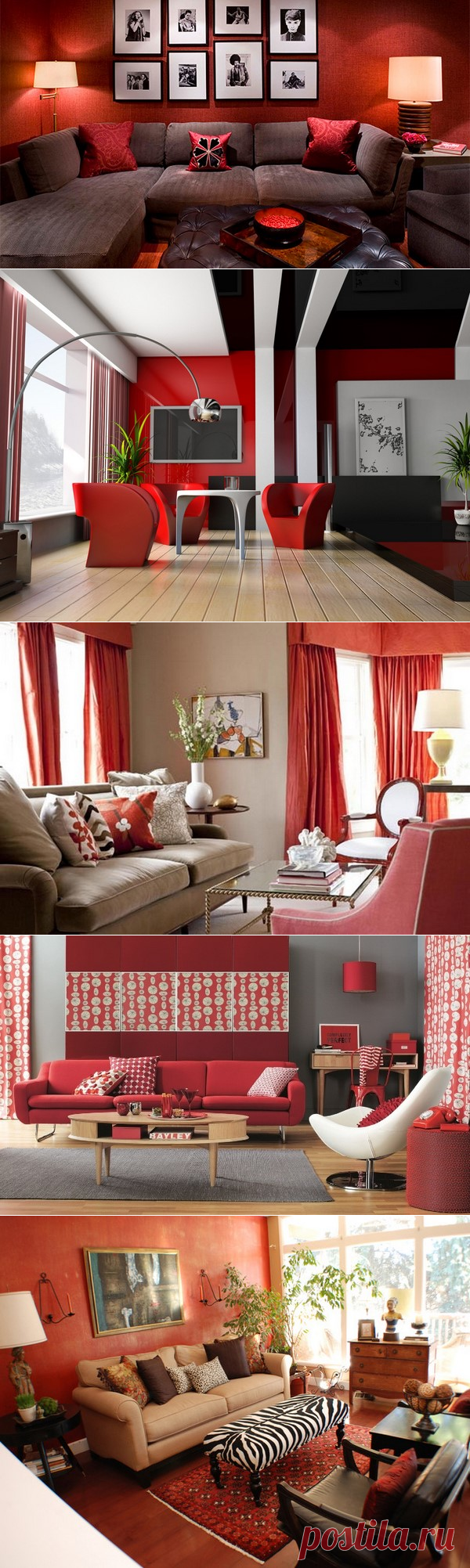 Красный цвет в интерьере гостиной: фото гостиной в красном цвете