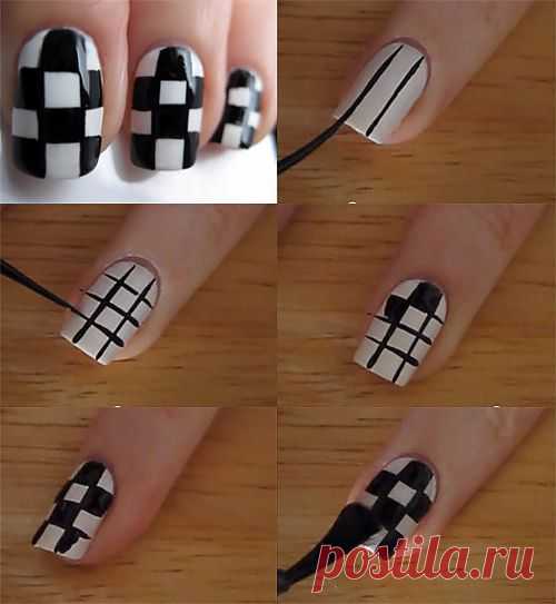 Простой «шахматный» маникюр!