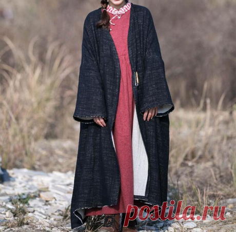 Women maxi coat Cotton linen long Windbreaker Women's | Etsy