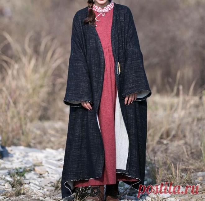 Women maxi coat Cotton linen long Windbreaker Women's | Etsy