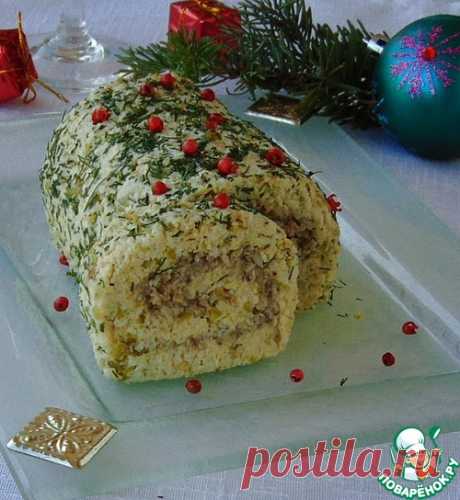 Мясной рождественский рулет без выпечки .