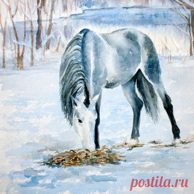 Печатная акварель Роспись лошадь Рождественская печатная | Etsy