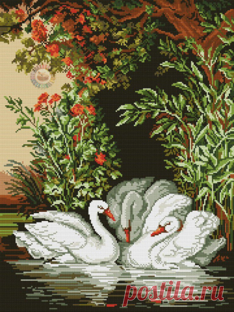 Схема вышивки лебедей крестом. Скачать схему вышивки лебедей бесплатно