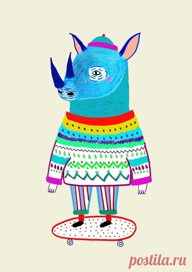 rhino, childrens illustrator, animal art, designer, art prints, illustrator for hire, childrens book illustration, product design, packaging, wall mural, kids decor, clothing, apparel, nature, quirky, whimsical, - Ashley Percival Illustration