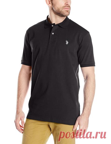 U.S. Polo Assn. Men's Solid Interlock Polo, Black/White, Large at Amazon Men’s Clothing store: