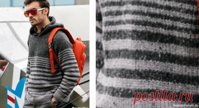 Мужской пуловер с капюшоном. Описание | Вязание для мужчин спицами. Схемы вязания