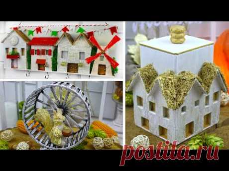 💡 DIY Ключница/ Белочка из соломы в колесе/ Коробка с домиками для хранения/ Переделки своими руками