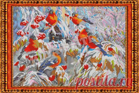 Купить «Светлица» рисунок на ткани для вышивания бисером К-123 «Снегири» 39,7*33,2см (1шт) цвет:К-123 в магазине Мода и Стиль