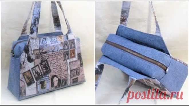 手提げバッグ作り方　How to make a Bag　裏地付き　マチあり　あおりポケット付き　ファスナーバッグ作り方