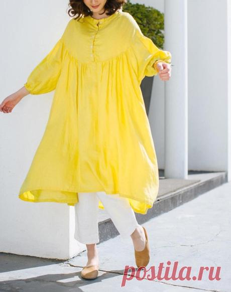 Yellow linen dress skater dress Summer Holiday Trip loose | Etsy