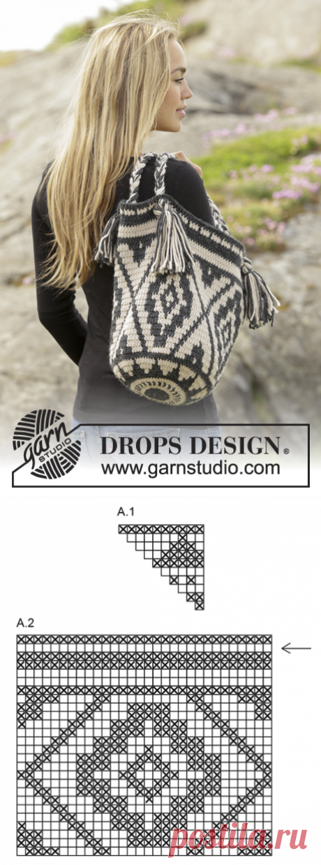 Santa Fe / DROPS 173-1 - Crochet DROPS bag with colour pattern in ”Nepal”. - Free pattern by DROPS Design