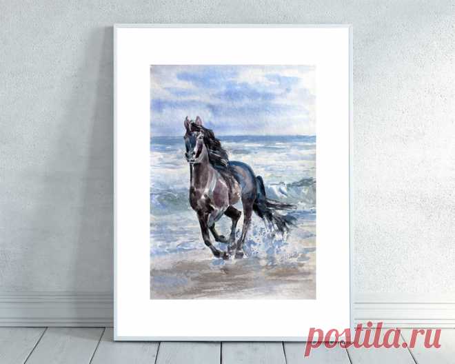 Black Horse watercolour printable picture prints home decor | Etsy Россия