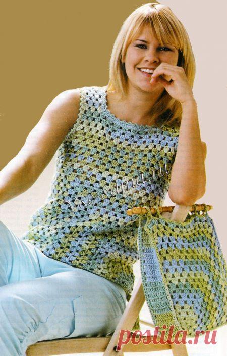 Безрукавка и сумка диагональным узором