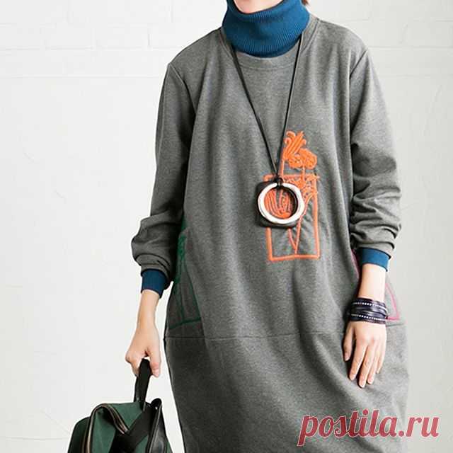 FLORAL EMBROIDERY CASUAL FLEECE TOP LOOSE WOMEN CLOTHES R2357B