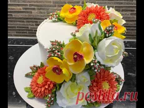 ГЕОРГИНЫ ОРХИДЕИ РОЗЫ из Белкового крема! Как сделать Георгин из крема! Cake Decorating Ideas!