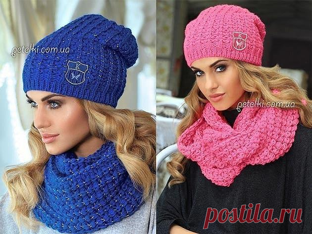 Шапочка и снуд, интересным плотным узором