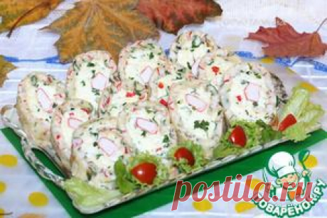 Рулет из крабовых палочек в яйце - кулинарный рецепт
