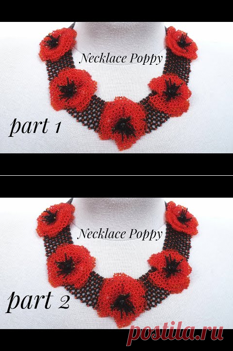 Bead NECKLACE/Beaded necklace with poppies/Diy/@Sonysree Creations Колье из бисера с маками/Мак 1 Ч - YouTube