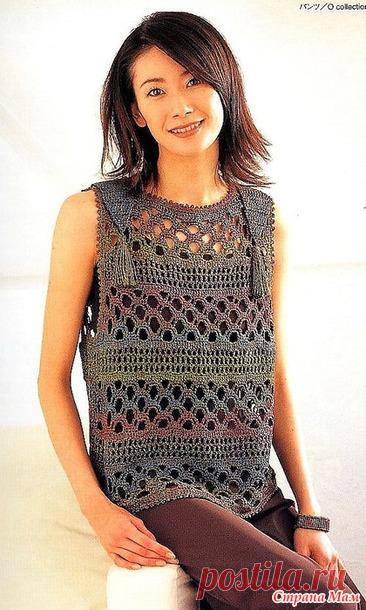 Ажурный топ с декоративными элементами на плечах. Крючок. - ВЯЗАНАЯ МОДА+ ДЛЯ НЕМОДЕЛЬНЫХ ДАМ - Страна Мам