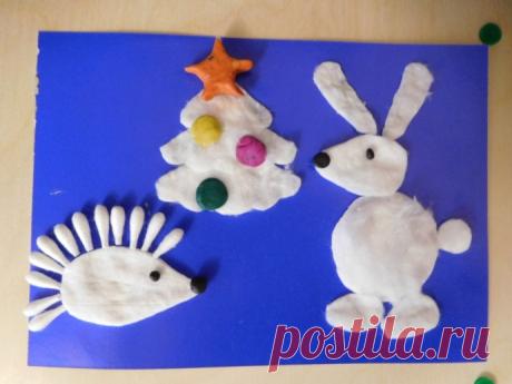 ​Идеи аппликаций с ватными дисками: животные